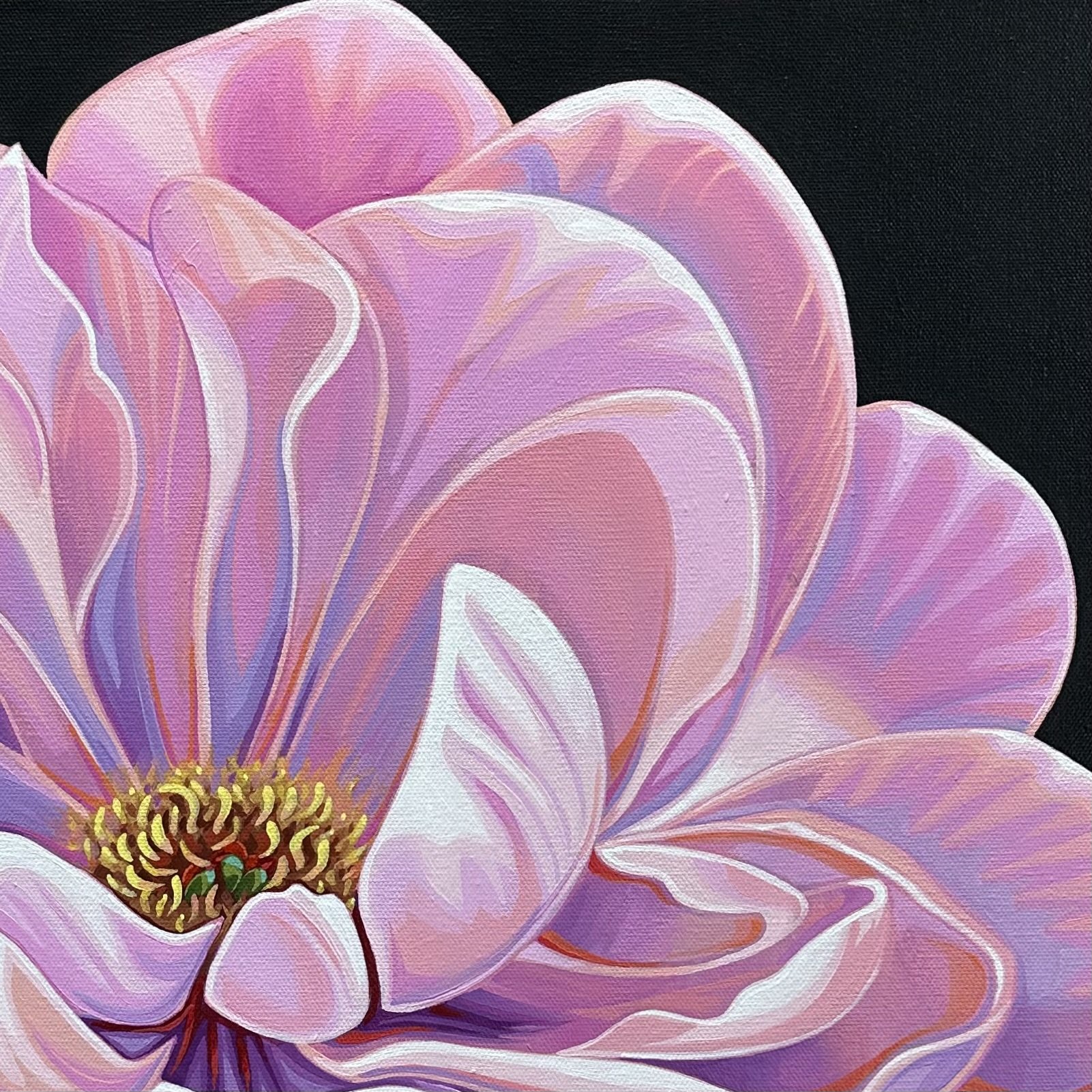 Vibrant Floral Painting by Vanya Ryan - Pink Peony Angel - Acrylic